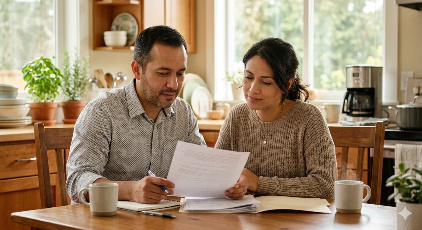Pareja revisando su situación financiera en casa